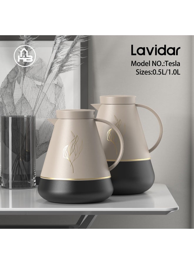 Lavidar vaccum flask 1L/Elegant Thermos/Glass inner/Hot&Cold/HB