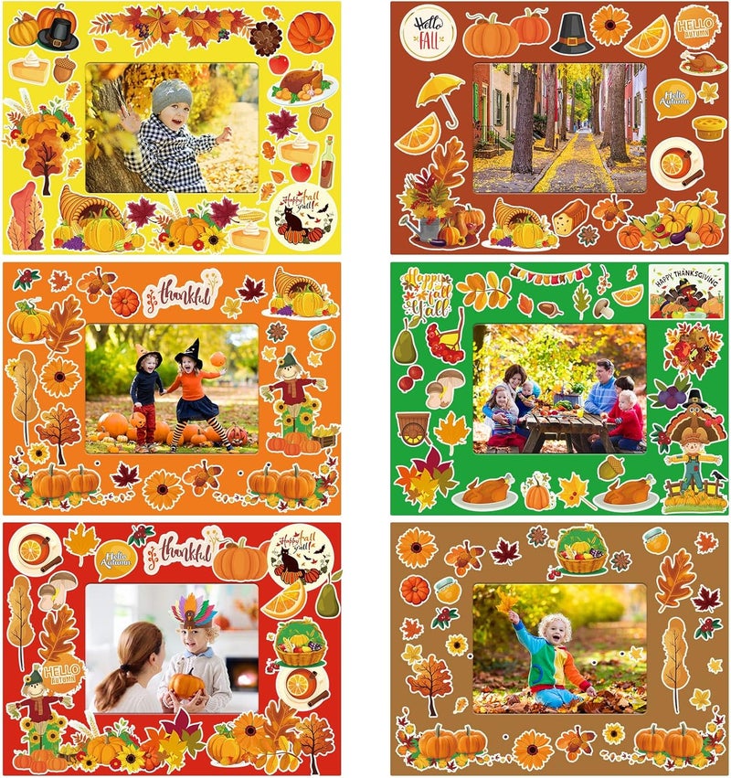 Capoda 24 Pack Fall Picture Photo Frames Craft Kit DIY Thanksgiving Photo Frame Craft Kit DIY Fall Festival Photo Frame for Kids Halloween Thanksgiving Classroom Art Activities Fall Gift Favors - Image 1