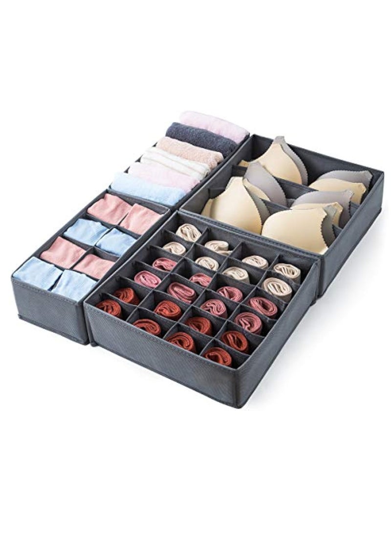 4 Pack Foldable Underwear and Bras Drawer Organizers, Fabric Closet Dresser Drawers Organizers Dividers, Clothing Storage Organizers Box for Lingerie, Panties, Socks, Briefs, Dark Gray - Image 1