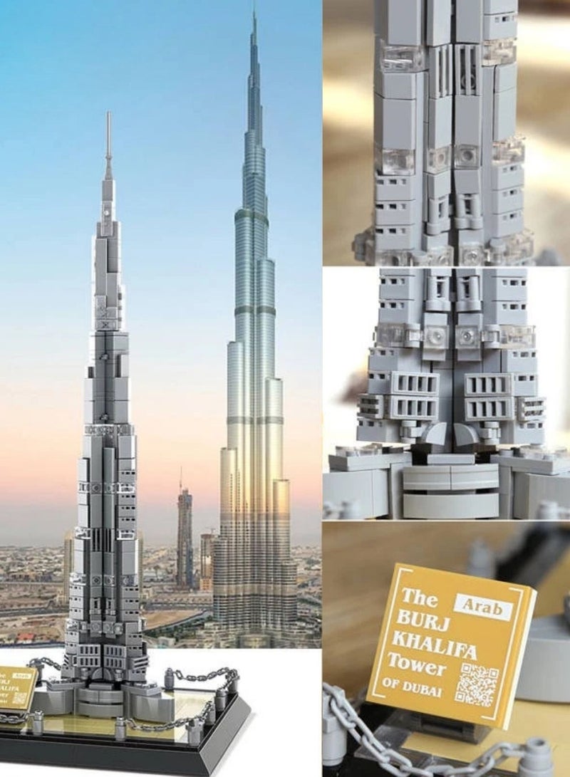 wange Burj Khalifa Building Blocks Set – 555 Pieces Dubai Architecture Model Kit, Tall Landmark Tower Toy for Adults & Kids, Collectible Display Gift - Image 3