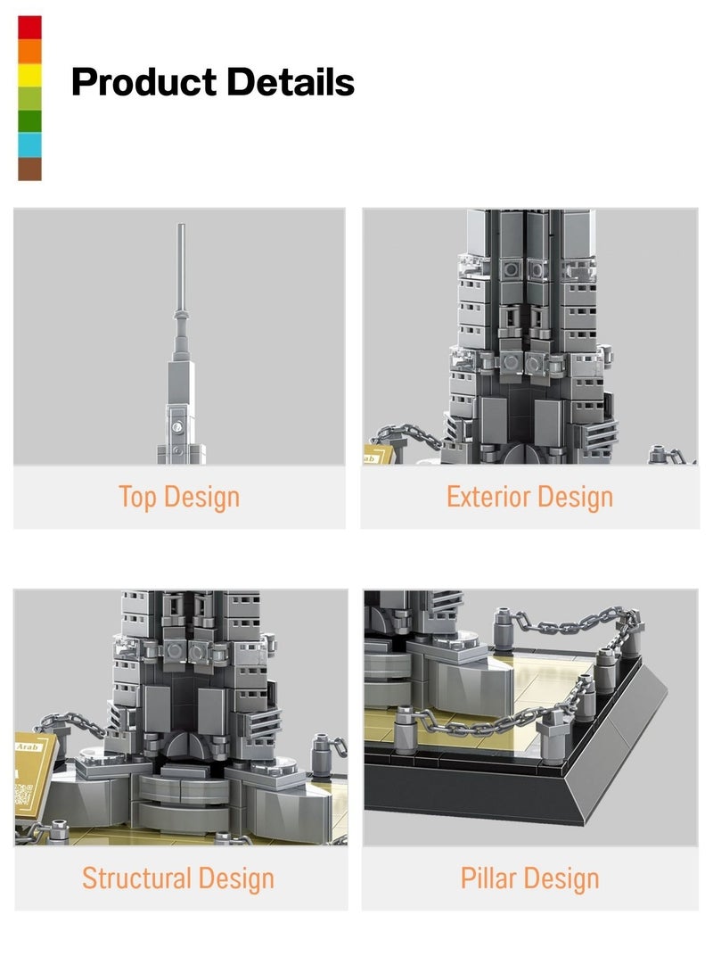 wange Burj Khalifa Building Blocks Set – 555 Pieces Dubai Architecture Model Kit, Tall Landmark Tower Toy for Adults & Kids, Collectible Display Gift - Image 5
