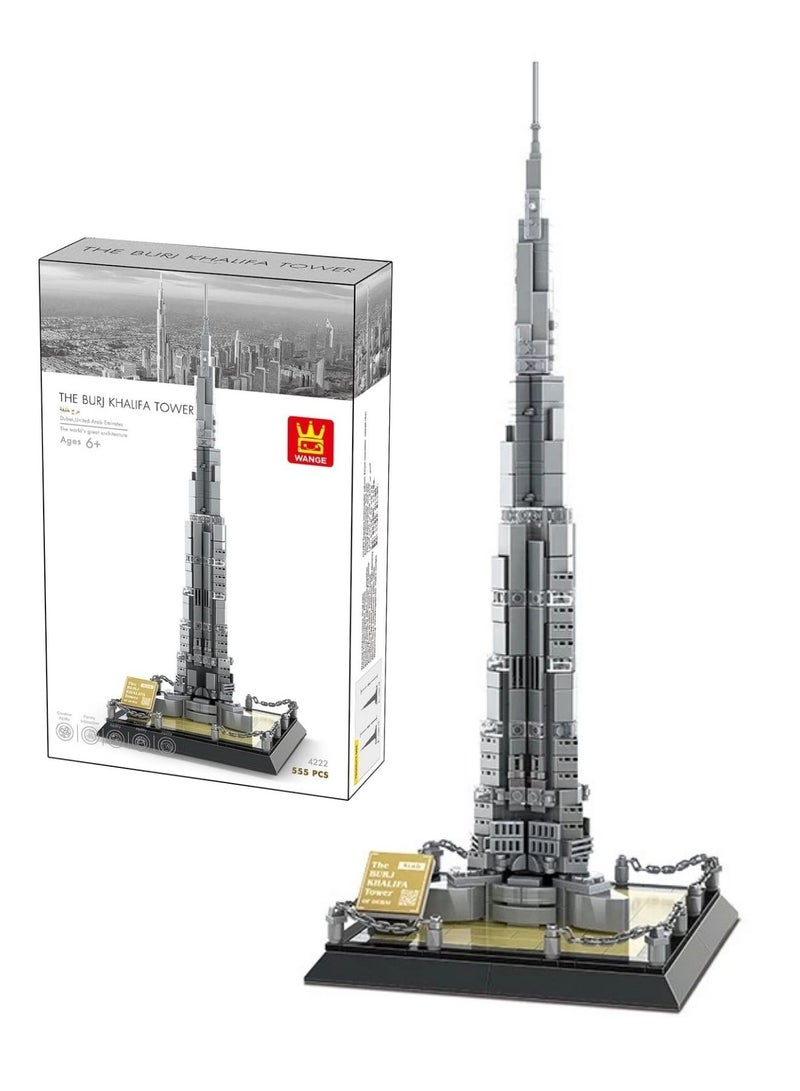 wange Burj Khalifa Building Blocks Set – 555 Pieces Dubai Architecture Model Kit, Tall Landmark Tower Toy for Adults & Kids, Collectible Display Gift - Image 1