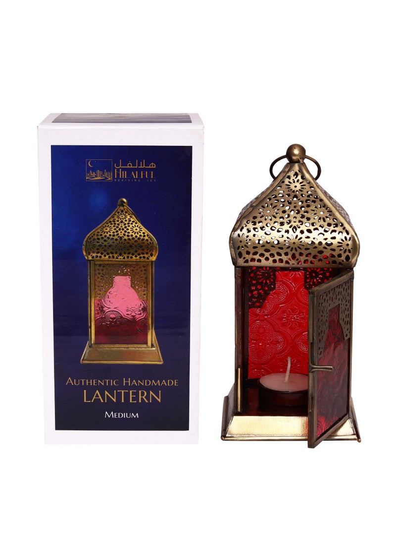 Hilalful HILALFUL Handmade Lantern, Medium | Suitable for Living Room, Bedroom and Outdoor | Perfect Festive Gift for Home Decoration in Ramadan, Eid, Birthdays, Weddings, Housewarming | Made of Iron | Red - Image 1