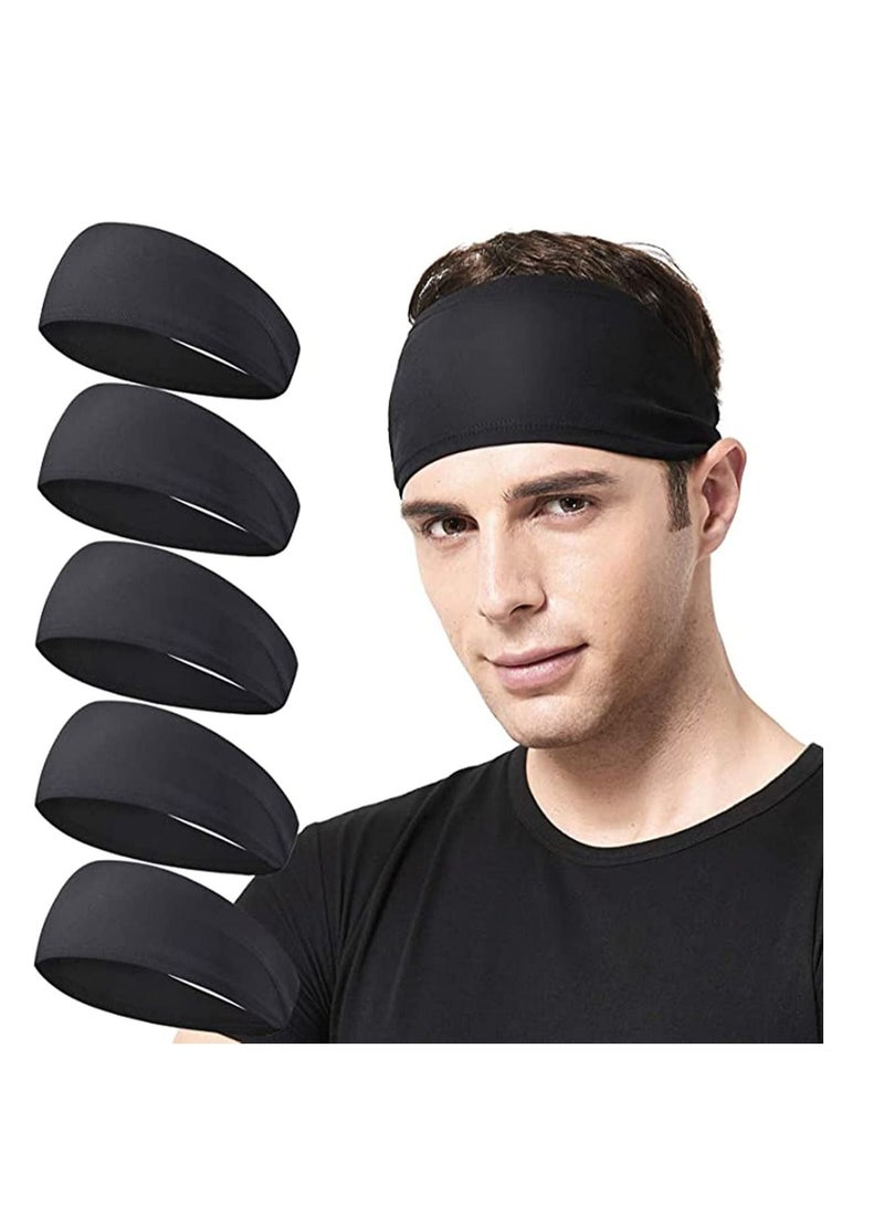 Generic Mens Running Headband, 5 Pack, Mens Sweatband Sports Headband for Running, Cycling, Basketball, Yoga, Fitness Workout Stretchy Unisex Hairband  - Image 1