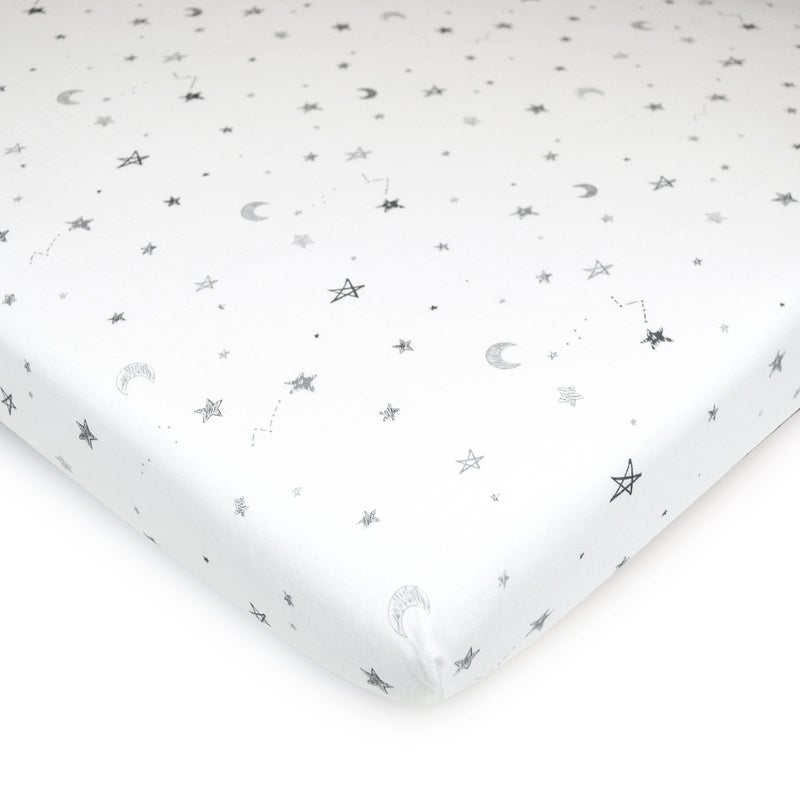 American Baby Company American Baby Company 100 Natural Cotton Fitted Mini Crib Sheet 38 x 24 Soft Breathable Small Nesting Portable Crib Sheet Fits Pack N Play Mattresses Gray Stars and Moons for Boys Girls 
