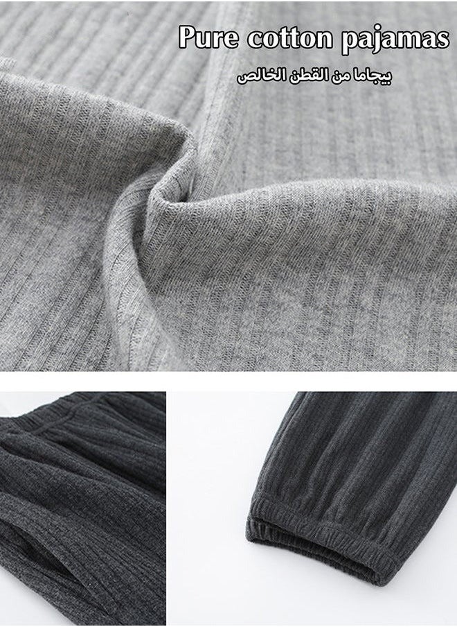 NIBEMINENT 2-Piece Set Of Unisex Pajamas Pure Cotton Long Sleeved Pants For Couples' Home Wear Fashion Casual Family  - Image 3