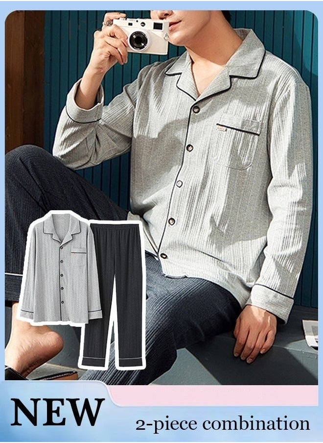 NIBEMINENT 2-Piece Set Of Unisex Pajamas Pure Cotton Long Sleeved Pants For Couples' Home Wear Fashion Casual Family  - Image 1