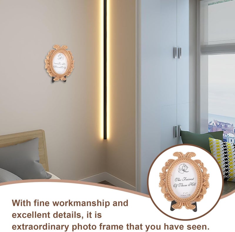 FUOYLOO 2Pcs Vintage Resin Photo Frames Small Antique Tabletop Picture Holders for Home Decor Wedding Party Creative in Gold 2pcs - Image 3