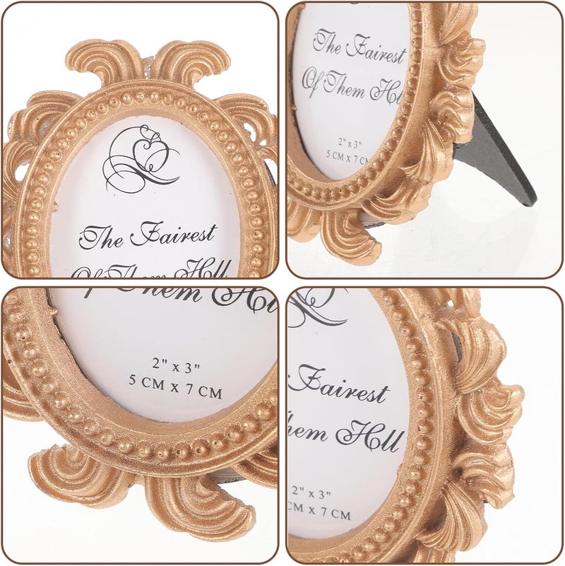 FUOYLOO 2Pcs Vintage Resin Photo Frames Small Antique Tabletop Picture Holders for Home Decor Wedding Party Creative in Gold 2pcs - Image 4