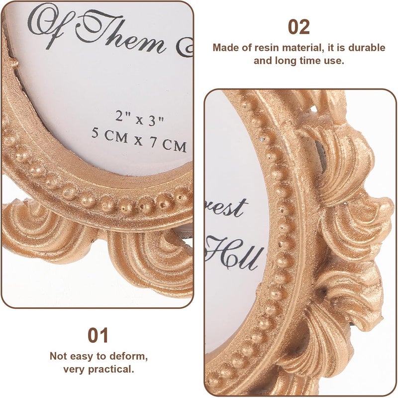 FUOYLOO 2Pcs Vintage Resin Photo Frames Small Antique Tabletop Picture Holders for Home Decor Wedding Party Creative in Gold 2pcs - Image 5