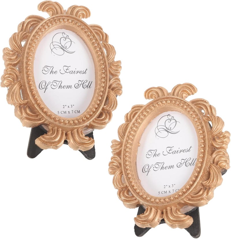 FUOYLOO 2Pcs Vintage Resin Photo Frames Small Antique Tabletop Picture Holders for Home Decor Wedding Party Creative in Gold 2pcs - Image 1