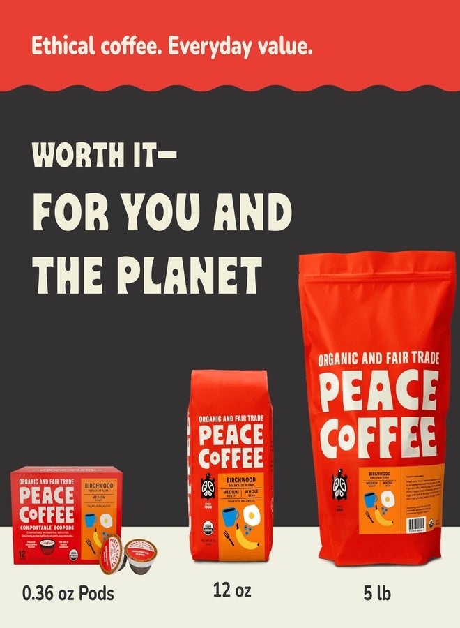 Peace Coffee Birchwood Breakfast Blend Medium Roast Compostable Coffee Pods, 4.33 oz, 72 Count Single-Use Pods, Organic Fair Trade, Smooth, Mild Flavor, Shade Grown, Fresh Roasted - Image 5