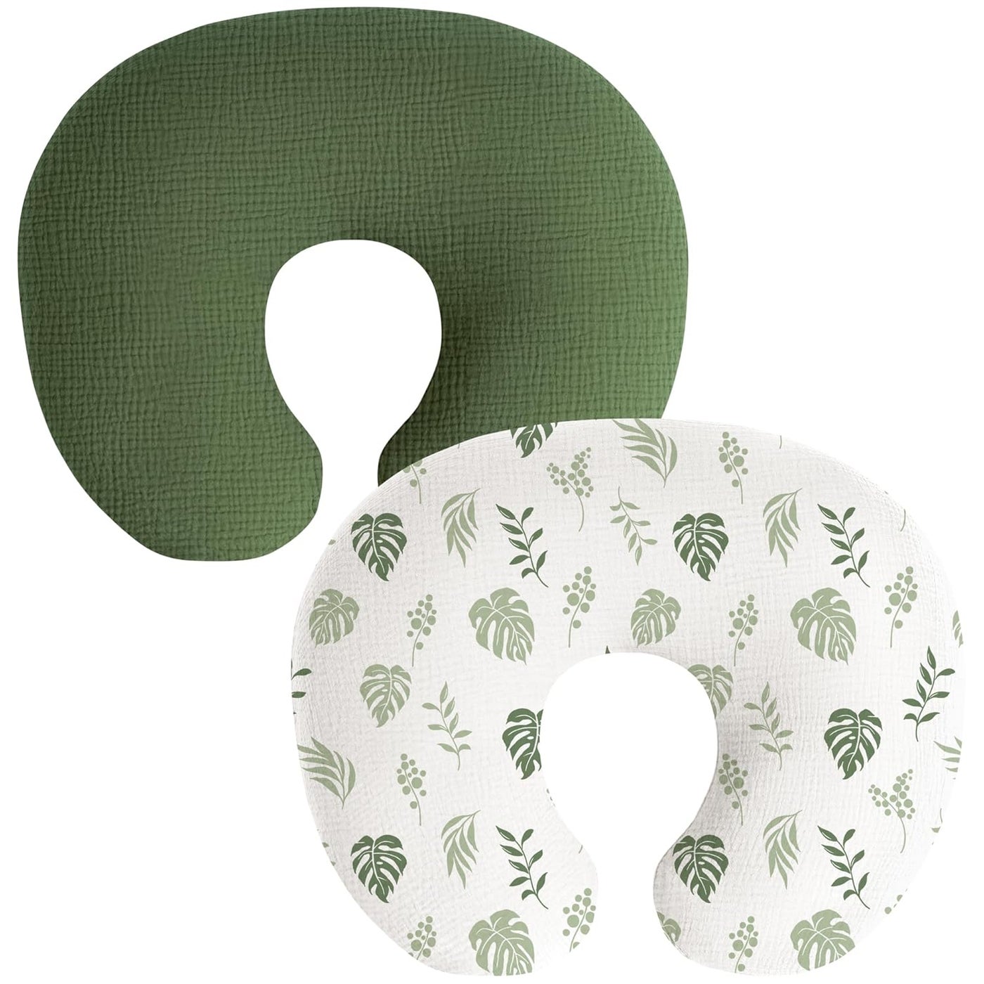 Coreeky Muslin Nursing Pillow Covers 2 Pack Soft  Adorable Slipcovers with Zipper Closure 100 Cotton Covers for Breastfeeding Pillows Leaf Green