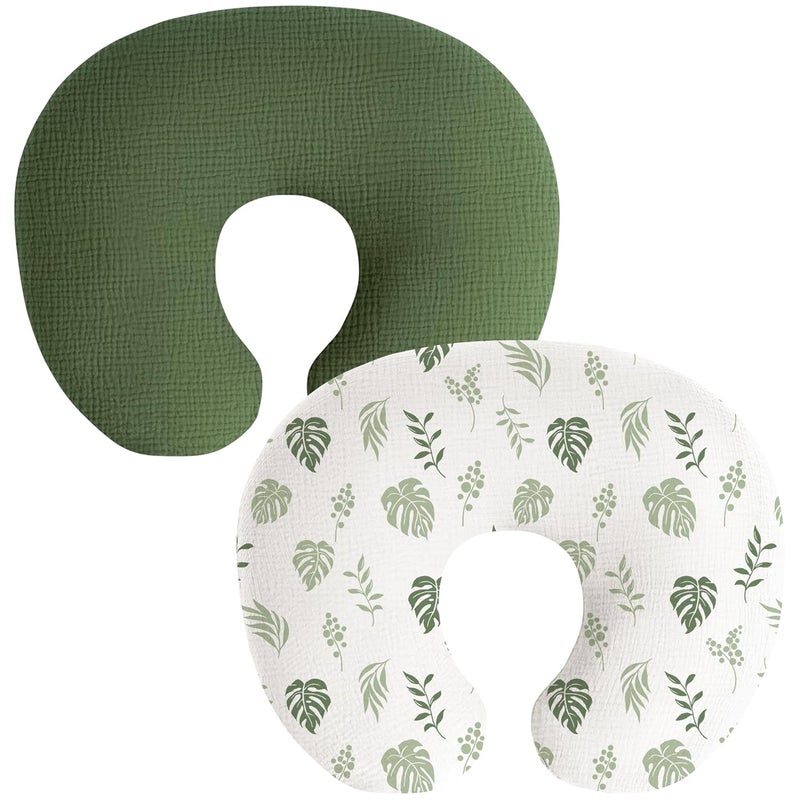 Coreeky Muslin Nursing Pillow Covers 2 Pack Soft  Adorable Slipcovers with Zipper Closure 100 Cotton Covers for Breastfeeding Pillows Leaf Green - Image 1