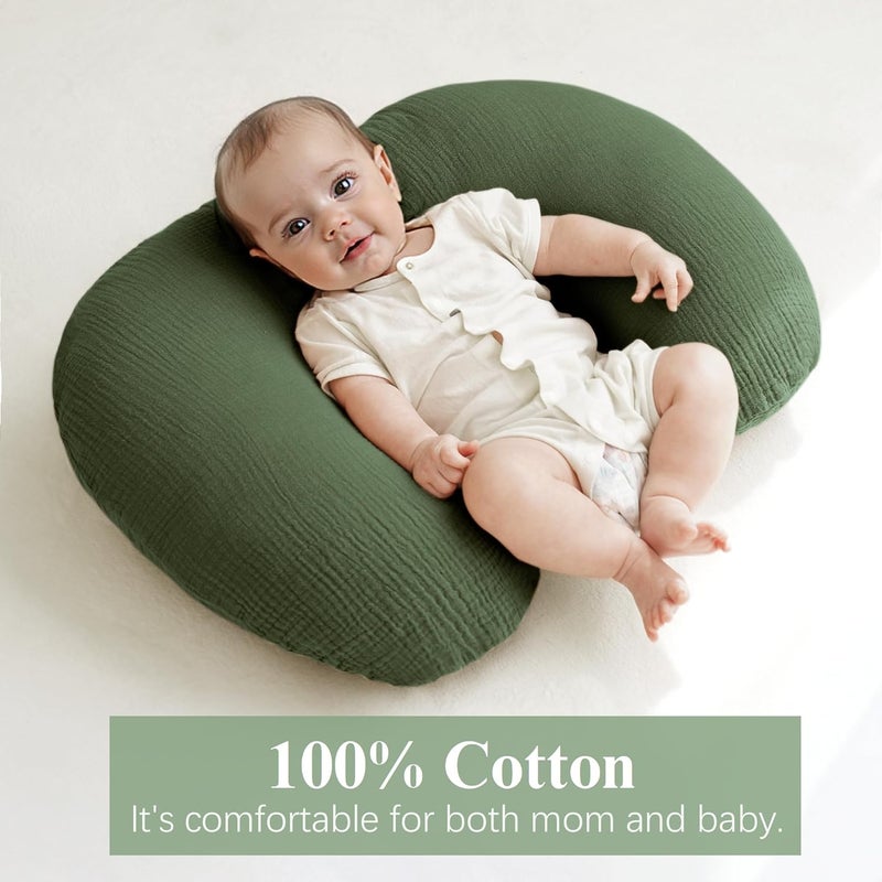 Coreeky Muslin Nursing Pillow Covers 2 Pack Soft  Adorable Slipcovers with Zipper Closure 100 Cotton Covers for Breastfeeding Pillows Leaf Green - Image 3