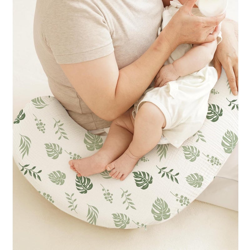 Coreeky Muslin Nursing Pillow Covers 2 Pack Soft  Adorable Slipcovers with Zipper Closure 100 Cotton Covers for Breastfeeding Pillows Leaf Green - Image 2
