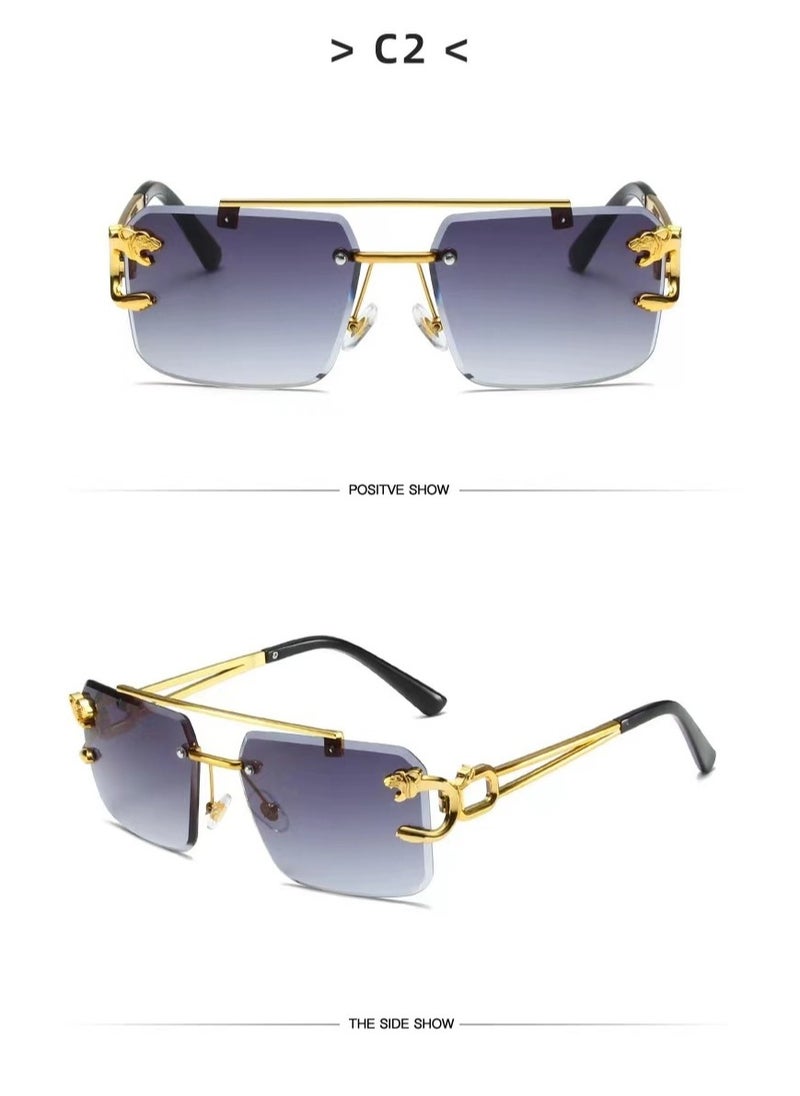 General Frameless sunglasses Square fashion sunglasses Colored lenses Leopard head fashion trimmed sunglasses for men and women Metal frameless Rectangular Y2K glasses UV400  - Image 2