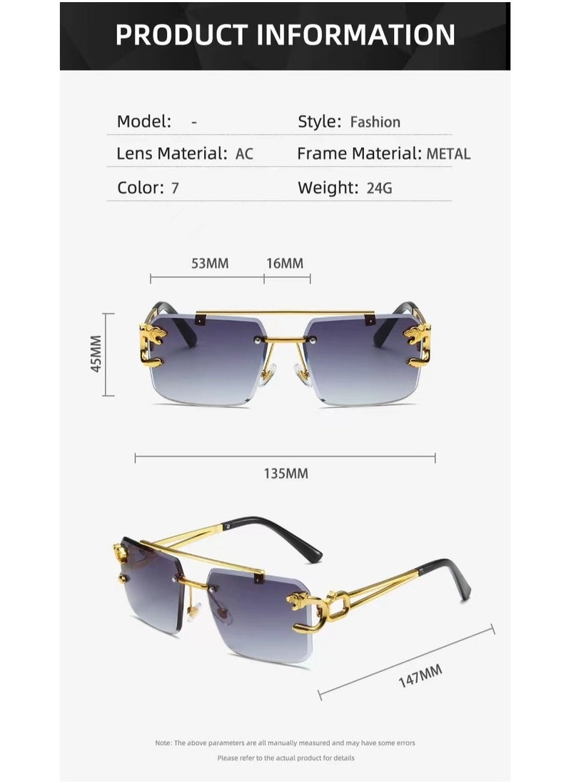 General Frameless sunglasses Square fashion sunglasses Colored lenses Leopard head fashion trimmed sunglasses for men and women Metal frameless Rectangular Y2K glasses UV400  - Image 3
