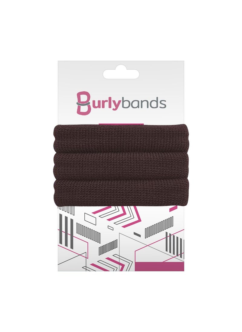 Burlybands Large Hair Ties for Thick, Heavy or Curly Hair - Non-Slip, Non-Damage, Seamless Women's Ponytail Scrunchies - Brown, 3 Pcs 