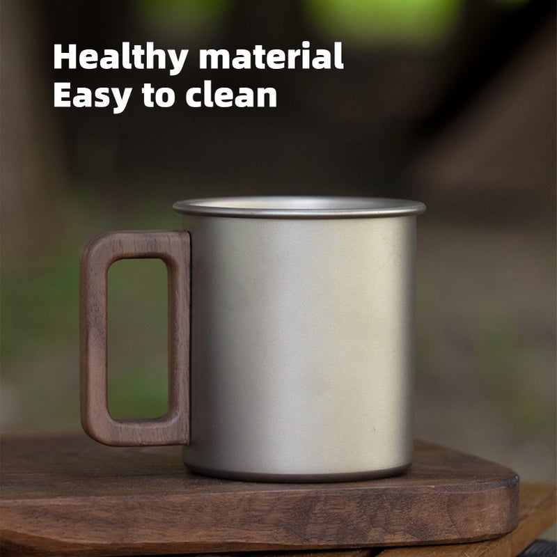Ti Camping Cup Pure Ti Travel Mug Wooden Handle Large Capacity Outdoor Portable Large Beer Mug Tea Cup - Image 4