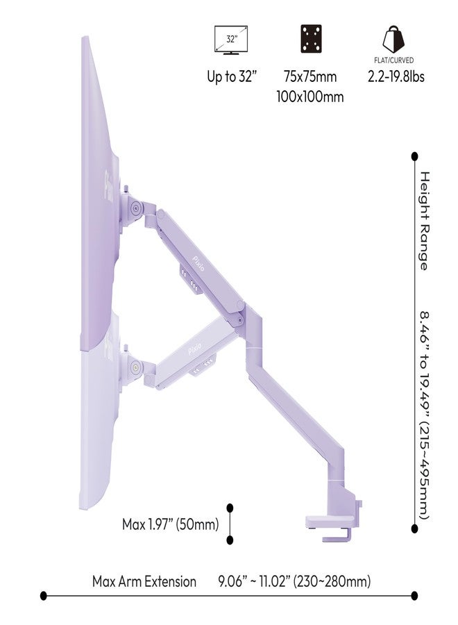Pixio PS1S Wave Purple Single Monitor Arm Stand Desk Mount - Fits up to 32 inches Monitors and up to 19.8lbs. VESA Compatibility and Integrated Cable Management - Image 4