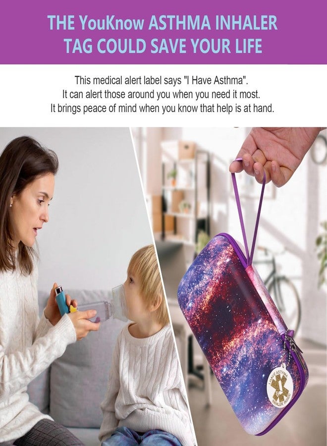 YouKnow Travel Carrying Case for Asthma Inhaler, Inhaler Spacer for Adults and Children, Mask, Inhaler Holder with Asthma Warning Label and Medical Card, with Carabiner (Case Only) (Galaxy) - Image 3