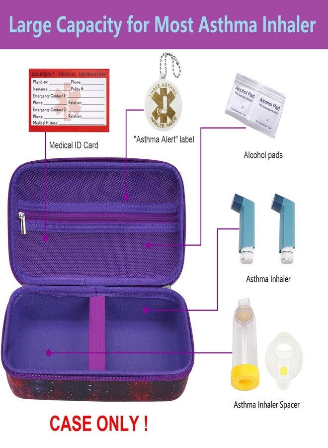 YouKnow Travel Carrying Case for Asthma Inhaler, Inhaler Spacer for Adults and Children, Mask, Inhaler Holder with Asthma Warning Label and Medical Card, with Carabiner (Case Only) (Galaxy) - Image 2