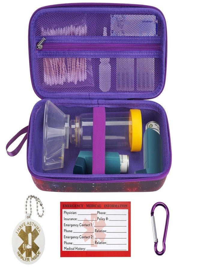 YouKnow Travel Carrying Case for Asthma Inhaler, Inhaler Spacer for Adults and Children, Mask, Inhaler Holder with Asthma Warning Label and Medical Card, with Carabiner (Case Only) (Galaxy) - Image 1