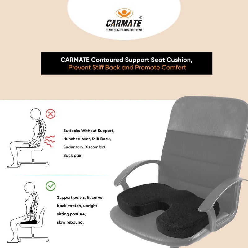 CARMATE Orthopedic Memory Foam Seat Cushion (C Shape) for Tailbone Pain Relief, Sciatica Pain Relief, Hip Support, Lower Back Support with Computer, Car, Office Ergonomic Chair (Black) - Image 3