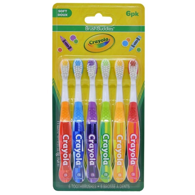 Brush Buddies Crayola Kids Toothbrushes 6PK â€“ Soft Manual Toothbrushes for Toddlers & Children Ages 2-4 â€“ BPA-Free, Colorful Designs, Gentle Bristles, Fun Crayola Toothbrush Set - Image 2