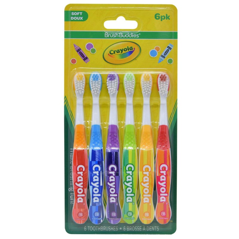Brush Buddies Crayola Kids Toothbrushes 6PK â€“ Soft Manual Toothbrushes for Toddlers & Children Ages 2-4 â€“ BPA-Free, Colorful Designs, Gentle Bristles, Fun Crayola Toothbrush Set - Image 1