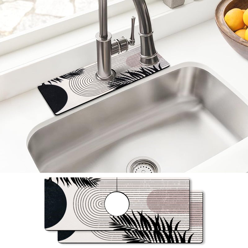 aquoechd Sink Faucet Absorbing Mat, 2 Pack Drying Mat Around Faucet Sink Splash Guard Behind Faucet Sinkmat For Kitchen Bathroom Island Rv 15 * 5.5 Inch (38 * 14 cm) - Image 1
