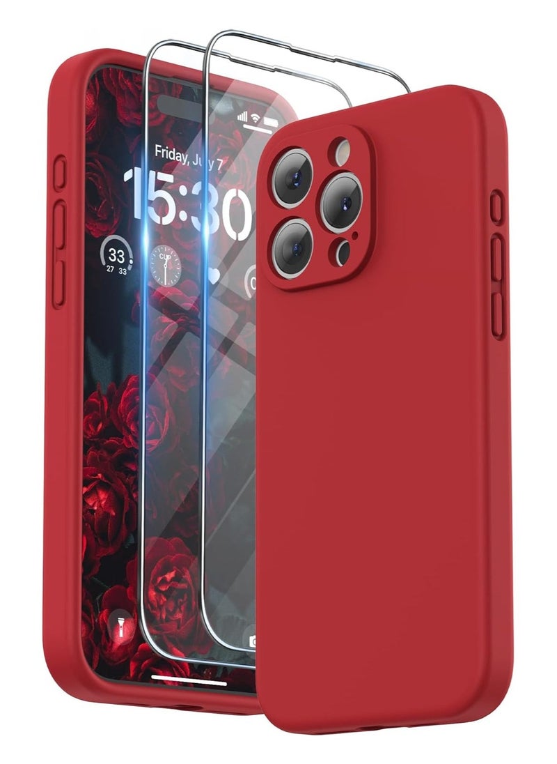 Raxoom Design for iPhone 15 Pro Max Case, Liquid Silicone [2 x Screen Protectors & 1 x Lanyard] Protection for Each Lens Shockproof Cover for iPhone 15 Pro Max 6.7 inch 2023, Red - Image 1