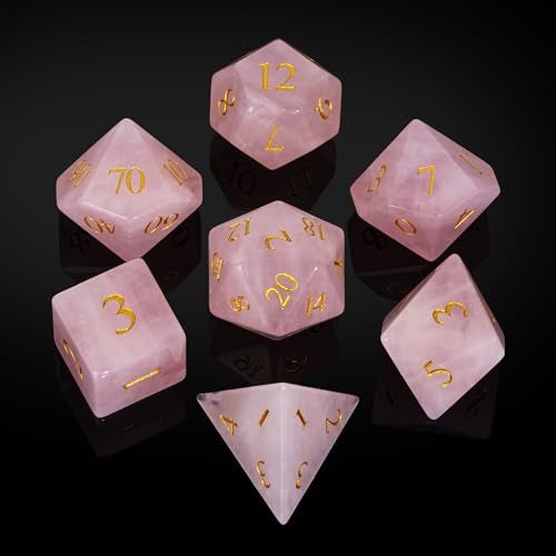 UDIXI Stone Dice Set DD 7PCS Gemstone DND Dice Polyhedral with Gift Case for Role Playing GamesRose Quartz - Image 5
