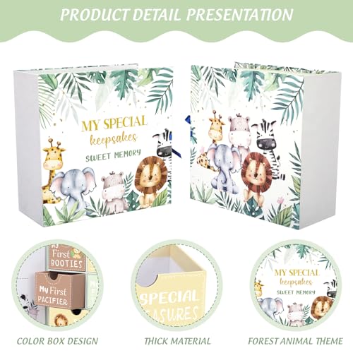 Beeveer Baby Keepsake Box Newborn Memory Organizer with 9 Labeled Compartments First Keepsake Book Gift Box for Pregnancy Mother"s Day Baby Shower New Maternity (Green,Jungle Animal) - Image 3