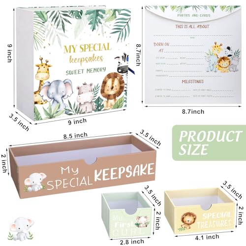 Beeveer Baby Keepsake Box Newborn Memory Organizer with 9 Labeled Compartments First Keepsake Book Gift Box for Pregnancy Mother"s Day Baby Shower New Maternity (Green,Jungle Animal) - Image 2