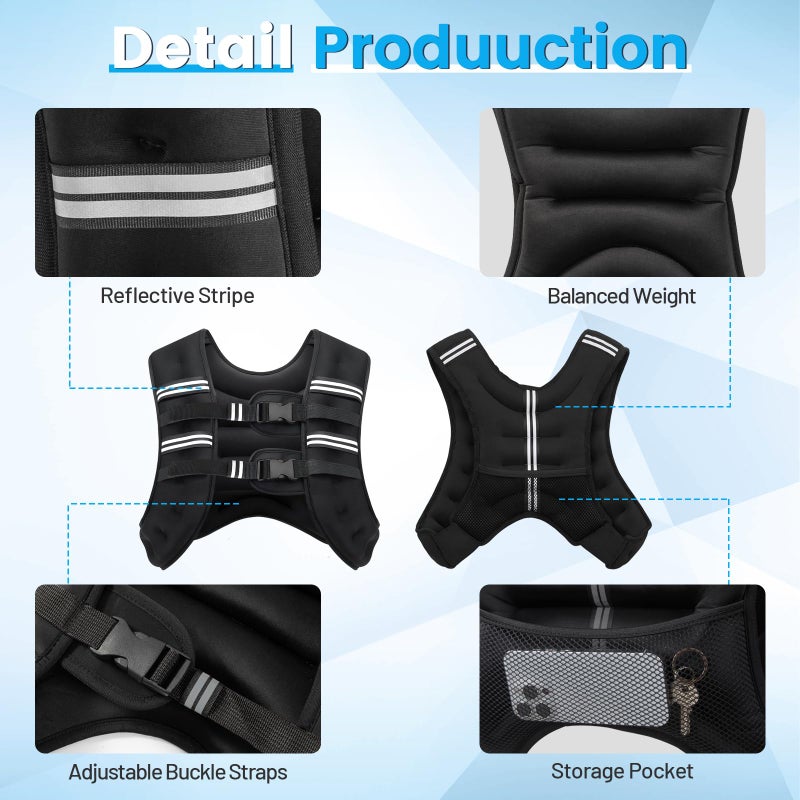 Ragebby Weighted Vest, 12lbs Vest for Men Women with Reflective Stripe, Body Weight Vests Adjustable for Workout, Strength Training, Running, Fitness, Muscle Building, Weight Loss - Image 5
