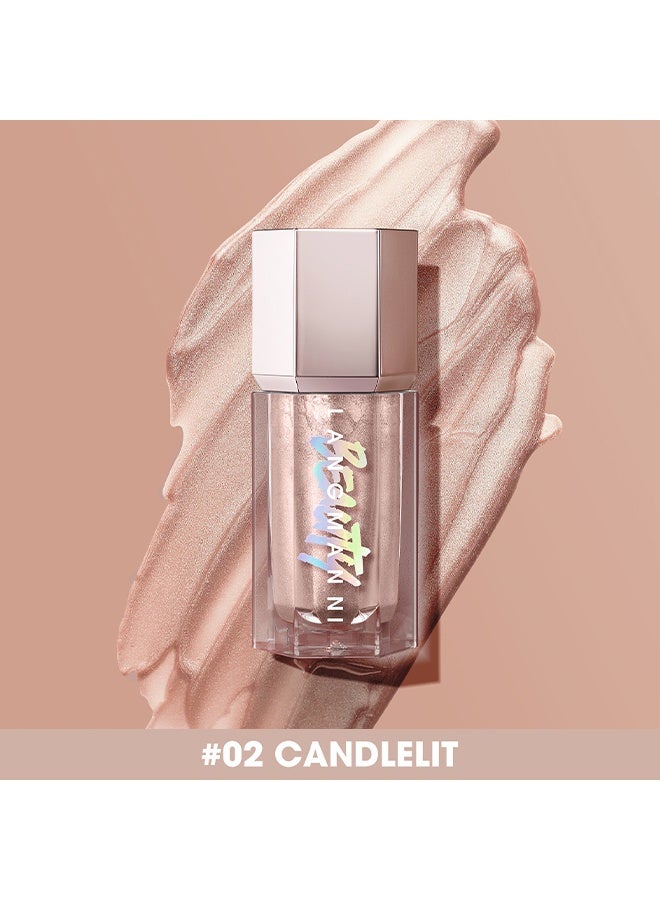 LANGMANNI Glow Bloom Liquid Highlighter，Glow Bloom Highlighter Liquide, Makeup Liquid Gold Glow Bloom Highlighter Shimmer Glitter Illuminating Cheek High Gloss Finish Face Highlighter Moisturizing Glitter Liquid Highlighter #02 CANDLELIT - Image 2