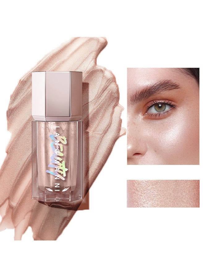 LANGMANNI Glow Bloom Liquid Highlighter，Glow Bloom Highlighter Liquide, Makeup Liquid Gold Glow Bloom Highlighter Shimmer Glitter Illuminating Cheek High Gloss Finish Face Highlighter Moisturizing Glitter Liquid Highlighter #02 CANDLELIT - Image 1