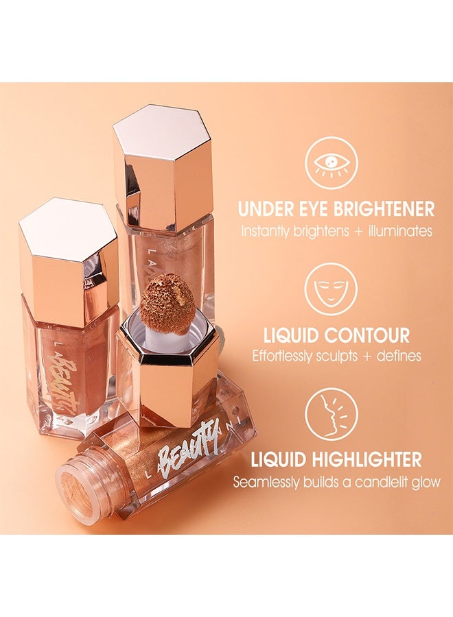 LANGMANNI Glow Bloom Liquid Highlighter，Glow Bloom Highlighter Liquide, Makeup Liquid Gold Glow Bloom Highlighter Shimmer Glitter Illuminating Cheek High Gloss Finish Face Highlighter Moisturizing Glitter Liquid Highlighter #02 CANDLELIT - Image 5