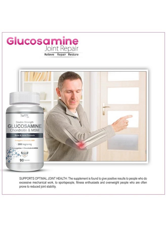 Vokin Biotech Glucosamine 1000mg, MSM 500mg & Chondroitin 500mg Support Joint Pain & Joint Strength 90 Capsules (Glucosamine) - Image 2