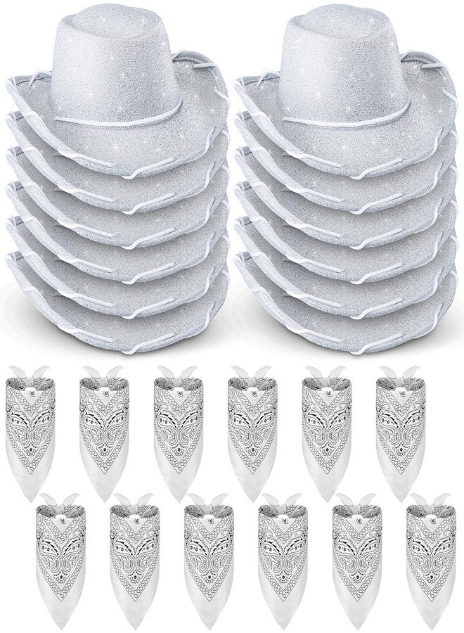 كوم مجموعة من 24 قطعة من قبعات رعاة البقر وعصابات الرأس للأطفال، إكسسوارات قبعات زي رعاة البقر الغربي للأطفال الصغار، لوازم حفلات أعياد الميلاد ذات الطابع الغربي، فستان زي الهالوين (فضي لامع). - Image 1