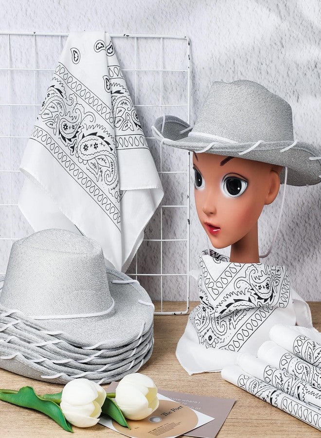 كوم مجموعة من 24 قطعة من قبعات رعاة البقر وعصابات الرأس للأطفال، إكسسوارات قبعات زي رعاة البقر الغربي للأطفال الصغار، لوازم حفلات أعياد الميلاد ذات الطابع الغربي، فستان زي الهالوين (فضي لامع). - Image 4