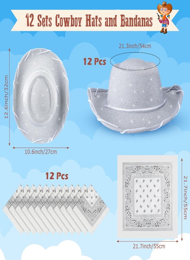 كوم مجموعة من 24 قطعة من قبعات رعاة البقر وعصابات الرأس للأطفال، إكسسوارات قبعات زي رعاة البقر الغربي للأطفال الصغار، لوازم حفلات أعياد الميلاد ذات الطابع الغربي، فستان زي الهالوين (فضي لامع). - Image 2