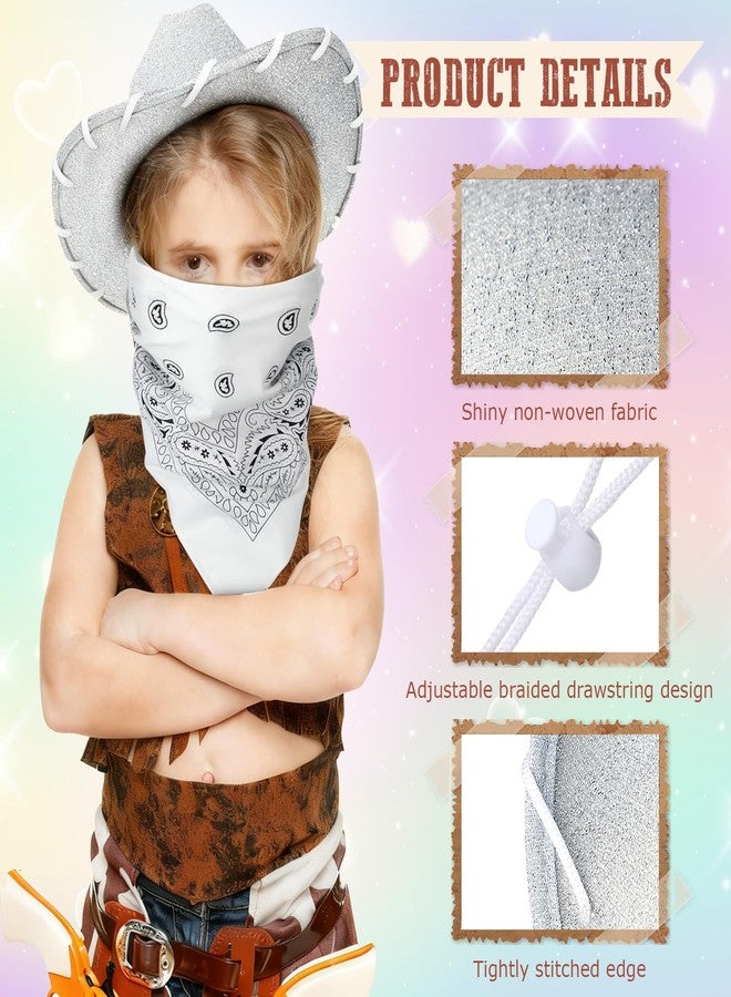 كوم مجموعة من 24 قطعة من قبعات رعاة البقر وعصابات الرأس للأطفال، إكسسوارات قبعات زي رعاة البقر الغربي للأطفال الصغار، لوازم حفلات أعياد الميلاد ذات الطابع الغربي، فستان زي الهالوين (فضي لامع). - Image 3