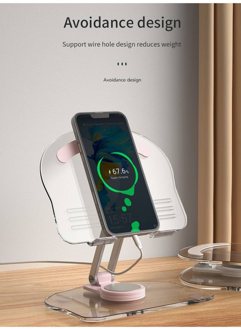 اتش بي ار تي حامل دوار 360 درجة قابل للطي للهاتف والتابلت، حامل جهاز لوحي لمكتب العمل، محمول من الألومنيوم والبلاستيك المقوى، قاعدة مانعة للانزلاق، متوافق مع أجهزة 4.7-13 بوصة – وردي - Image 4