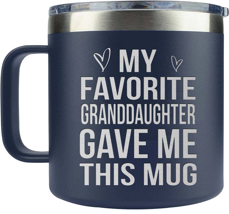 Gifts for Grandpa from Grandaughter Grandson Kids on Fathers Day Christmas Birthday Funny Coffee Mug Gifts for Grandparents Grandparents Insulated Stainless Steel Mug 14oz Navy