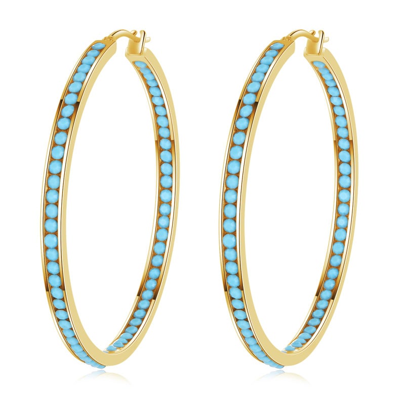 CiNily Large Hoop Earrings for Women Hypoallergenic,Stainless Steel Turquoise Big Hoop Earring Large Rhinestone Hoops Hoop Earrings Jewelry Gift 2" - Image 1