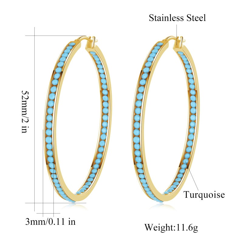 CiNily Large Hoop Earrings for Women Hypoallergenic,Stainless Steel Turquoise Big Hoop Earring Large Rhinestone Hoops Hoop Earrings Jewelry Gift 2" - Image 3