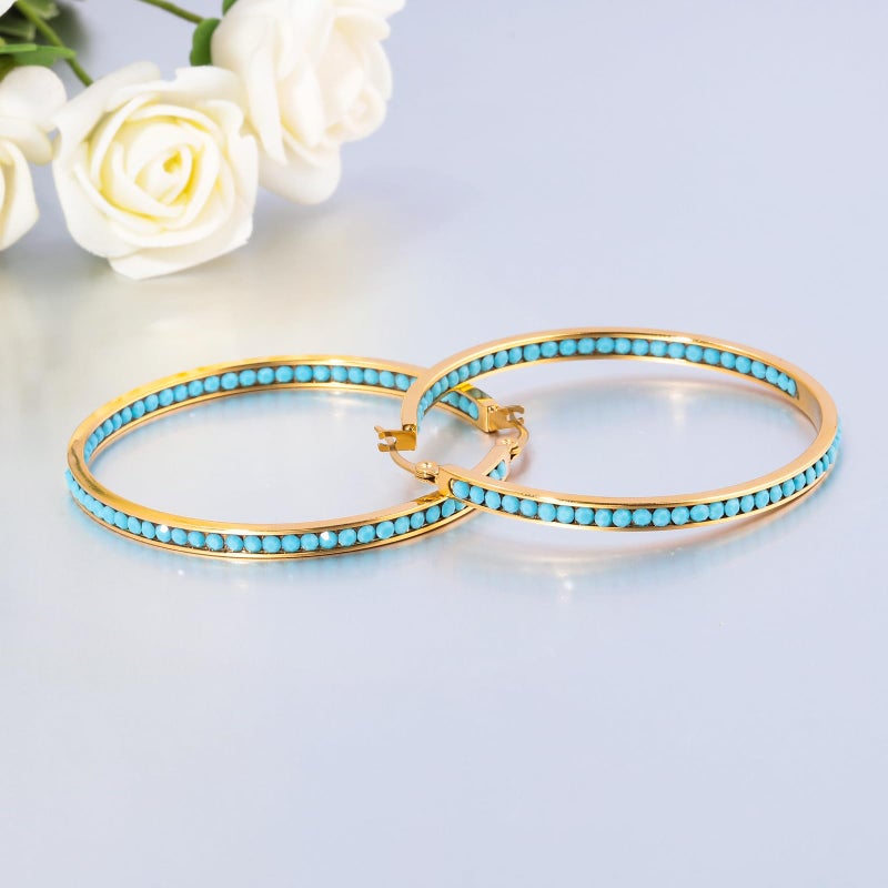 CiNily Large Hoop Earrings for Women Hypoallergenic,Stainless Steel Turquoise Big Hoop Earring Large Rhinestone Hoops Hoop Earrings Jewelry Gift 2" - Image 5